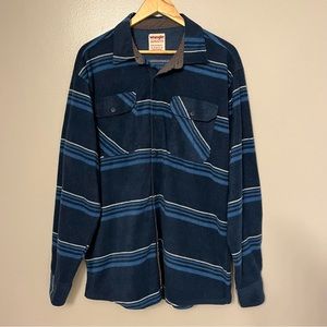 Wrangler Authentic Mens Long Sleeve Blue White Striped Flannel Button Up L